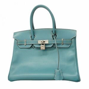 Hermes Handbag Birkin 30 Courchevel Blue Jean Silver Hardware □D Engraved Ladies